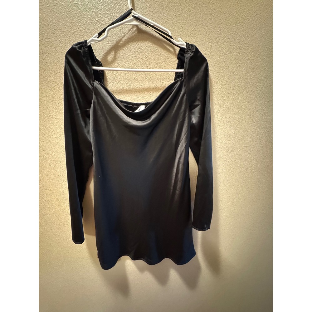 Princess Polly Black Satin Mini Dress Cowl Neck Long Sleeve Women Size 2